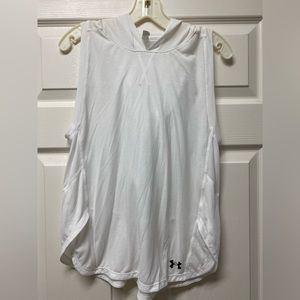 Women’s White Loose UA Heat Gear Muscle shirt with hood, size M